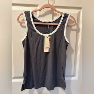 Women's Small Ribbed Gray & White Sleeveless Tank Top Dokotoo Amazon NWT